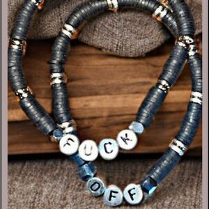 Elastic clay beaded bracelet- wording  ( F-OFF )